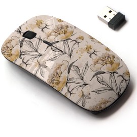 mouse inalámbrico 2.4G con bonito diseño de patrón para todos los portátiles y computadoras de computadora con nano receptor, hojas gráficas de flores