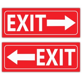 Emergency Exit Sign Vinyl Sticker with Left and Right Arrow, For Office, Retail Business, School, Door Window, 8 x 3 inches, Red and White, 2-Pack