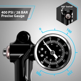 Hycline High Pressure Shock Pump 400 PSI: MTB Bike Pump for Fork & Rear Suspension with Alloy Gauge & Air Bleed - Air Pump for Mountain Gravel Bikes Fits Schrader Valve