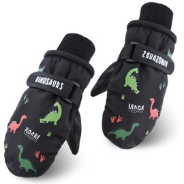 Peecabe Kid Winter Glove Toddler Boys Girls Ski Mittens Warm Fleeced Lined Snow Gloves (Small Dinosaurs Black, 2-7 Years)