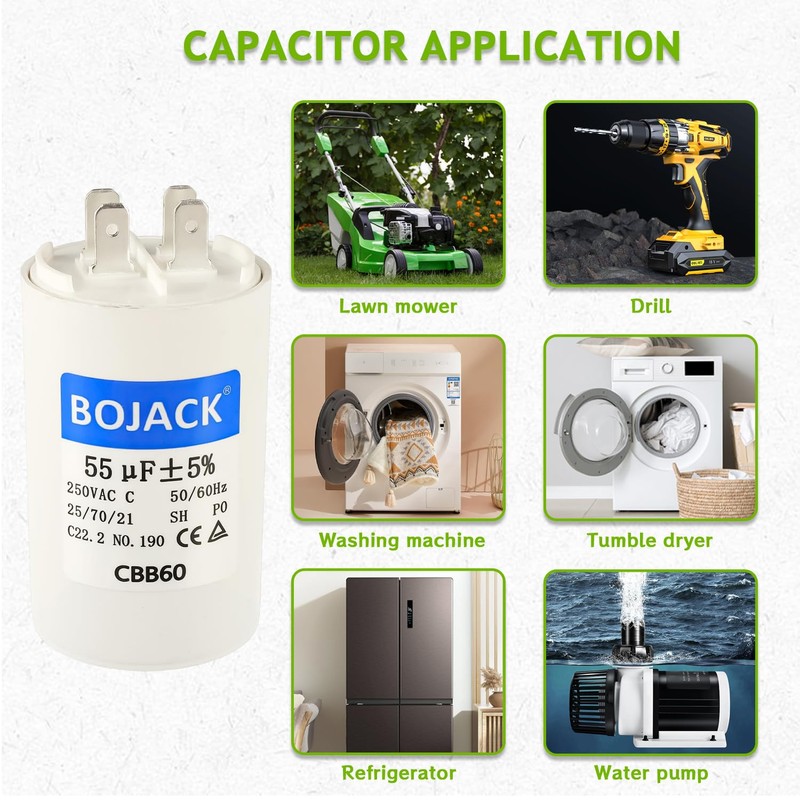 BOJACK CBB60 55uF 250 Volt 50/60Hz AC Capacitor Round Run