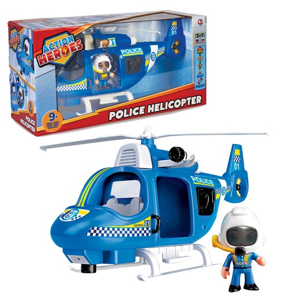 Action Heroes Elicottero della polizia, set di personaggi, ottimo regalo per bambini dai 4 anni in su