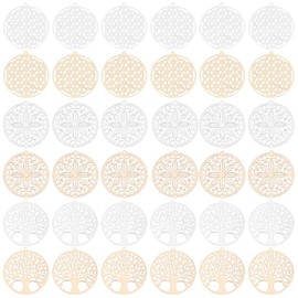 UNICRAFTALE Flat Round Pendant Flower Pendant Brass Filigree Pendant Metal Pendant Hollow Pendant Flower Pendant for Making Necklaces Bracelets, Brass