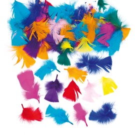 Baker Ross E76 Collage Feathers Value Pack, Bright Colours — Ideal for Kids' Arts and Crafts, Sensory Stimulation, Fluffy & Soft (Pack of 130), Assorted, 20G