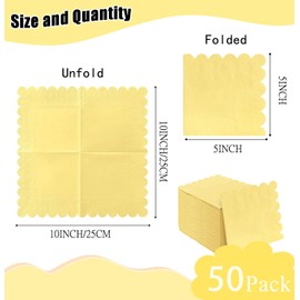 HEIPINIUYE 50 Pieces 3-ply Light Yellow Napkin Disposable Scalloped Cocktail Napkins Beverage Napkins Dessert Napkins Paper Napkins for Wedding Birthday Party Paper Dinner Napkins