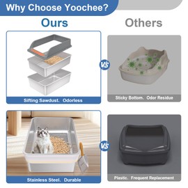 Yoochee Yoochee Stainless Steel Sifting Litter Box with Lid, XXL Sifting Cat Litter Box Extra Large for Pine Pellets & Big Cats, Metal Sifter Litter Pan System for Odor Control, With Sifting Box Liner & Scoop