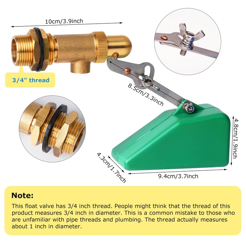 ZHEQOGZH Brass Float Valve 3/4 Inch Water Float Valves with