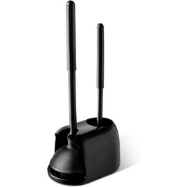 Toilet Plunger and Brush, 2 in 1 Toilet Bowl Brush Plunger Set with Holder, Bathroom Cleaning Tools Combo with Caddy Stand (Black) - Color: black