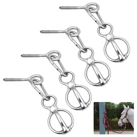 Homaisson 4 PCS Horse Tie Rings, Horse Tie Ring with Quick Snap and Eye Bolt, Heavy Duty Stainless Horse Tack and Supplies, Magnetic Safe Horse Tie Ring, Horse Training Equipment for Pulling Back