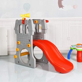 FUTADA 5-in-1 Toddler Slide, Indoor & Outdoor Playground Set with Basketball Hoop, Telescope, Crawl Through Space, Easy Climb Stairs, Kids Climber Slide Gift for Boys and Girls