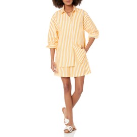 The Drop Women's Kendra Loose Fit Long Shirt, Mango Stripe, M