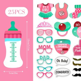 Lotsdonxia 25-Piece Unisex Baby Shower & Birthday Party Photo Booth Props Set for DIY Decorations Suitable for Both Baby Boys and Girls（B）