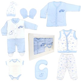 Blue Eyes Newborn Baby Gift Set, 100% Natural Cotton, First Equipment, Boys' Clothing Gift Set, Baby Outfit for Babies, 0-4 Months, 8 Pieces (Star Blue)