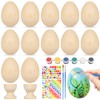 Sprinlot Pack of 12 Wooden Easter Eggs for Painting, Easter Eggs Decorative Eggs Wood with 2 Wooden Egg Cups, Easter Egg Colouring with Painting Set Stickers, DIY Easter Craft Set for Decoration Gift