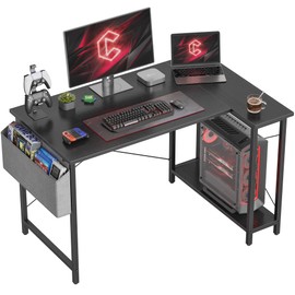 TENKIA L Shaped Desk, 40" Small Reversible Corner Computer Desk with Storage Shelves, Home Office Desk Study Writing Table, Black