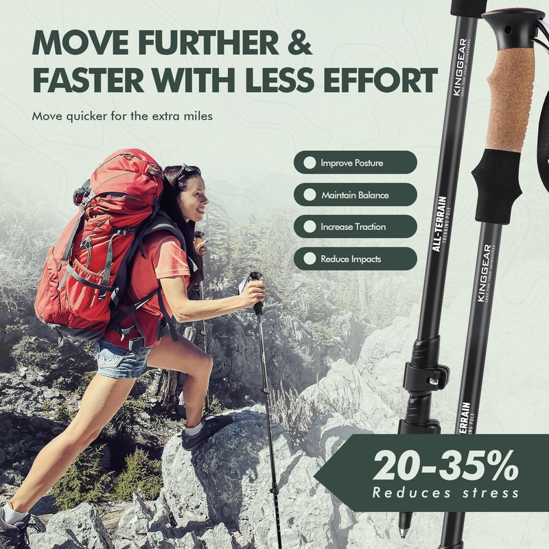 KINGGEAR Nordic Walking Stick, TP1 Hiking Poles Retractable Lightweight 7075