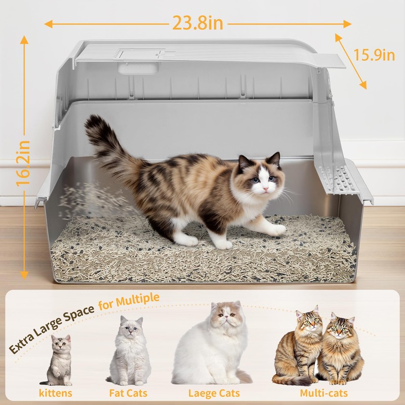 UNZIPE Stainless Steel Litter Box with Lid, XL Extra Large