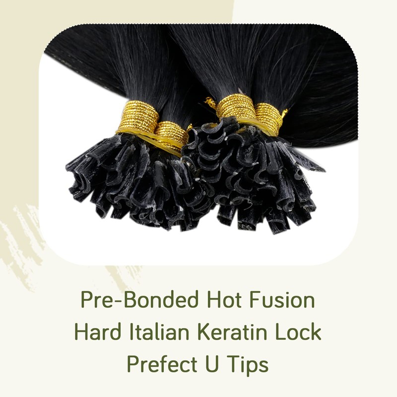 RUNATURE U Tip Hair Extensions Black Human Hair Keratin Hair