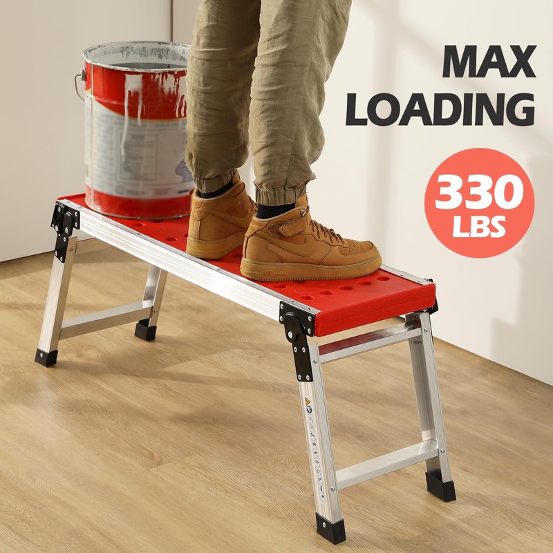 KINGRACK Folding Work Platform, Adjustable Step Ladder with Anti-Slip Feet