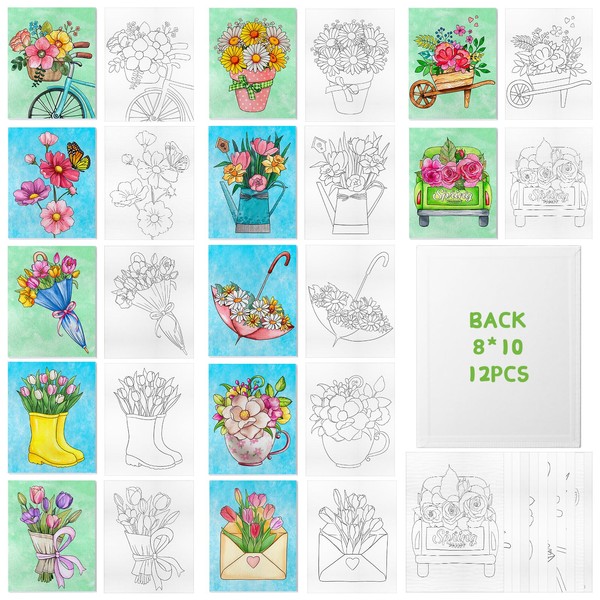 12 Pcs Pre Drawn Canvas to Paint