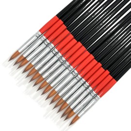 Size #6 Pointed Round Paint Brush, Pack of 16, Premium Quality Synthetic Sable Hair for Acrylic Watercolor Oil Gouache Painting by Students, Professionals and Artists