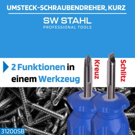SW-Stahl 31200SB Reversible Screwdriver, PH2 Screwdriver, Interchangeable Screwdriver, Cross Screwdriver, Slotted Screwdriver, 6 mm, Interchangeable Screwdriver, Small Phillips Screwdriver