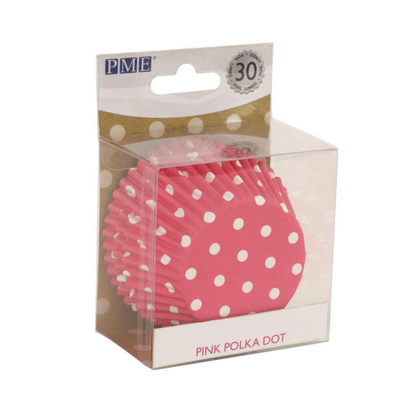 PME Pink Polka Dot Cupcake Cases, Foil Lined, Pk/30, Paper