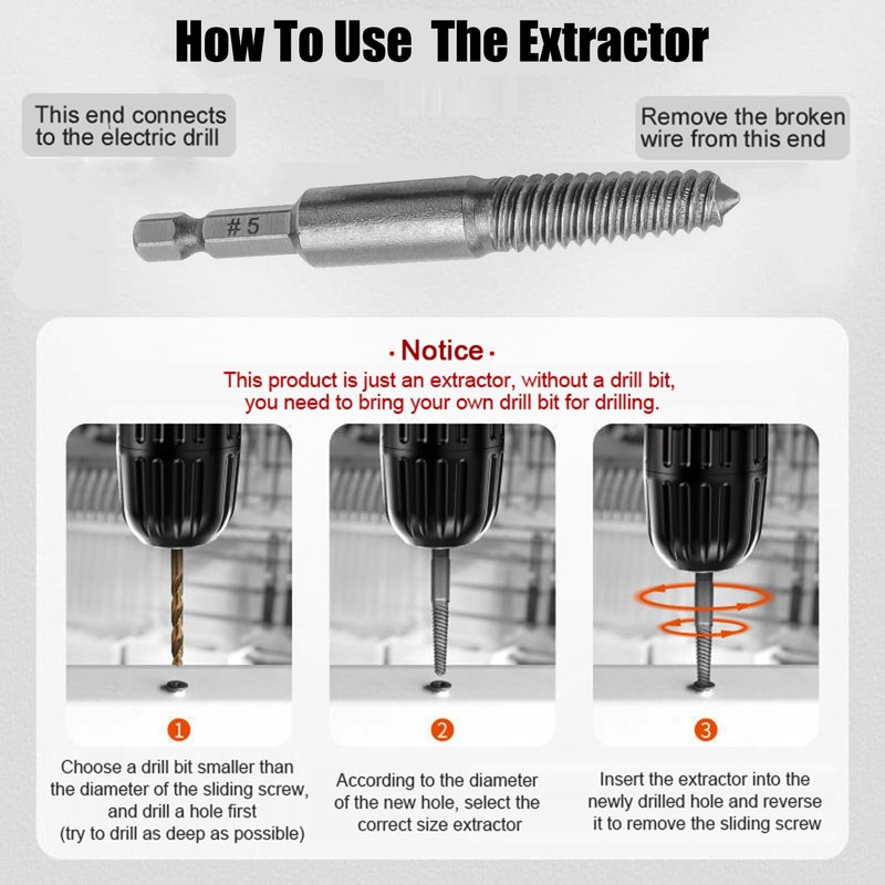 Gasea 10Pcs Damaged Screw Extractor and Remover Set, 1/4" Hex
