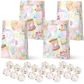 24-Pack Candy Goodie Bags with Stickers - Ideal for Kids' Birthdays, Baby Showers, and Candy Themed Parties