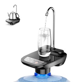 Drinking Water Dispenser Pump, Automatic Desk Water Pump for 1-5 Gallon Water Jugs, Portable Rechargeable Electric Water Bottle Pump with Tray for Home Kitchen, Office, Travel, Camping (Black)