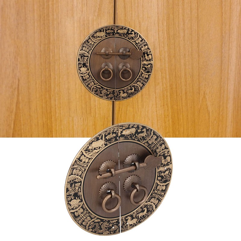 QANYEGN Round Shape Brass Cabinet Handle, Chinese Style Retro Round