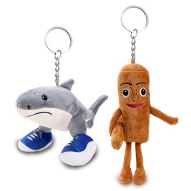 GWAWG 2 Piece Italian Brain Red Figures Plush Set, Cute Shark & Tung Tung Tung Sahur Keyring, Cuddly Toy Key Ring for Creative Play