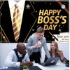 Happy Boss's Day Banner Backdrop, Black Gold Boss's Day Decorations,