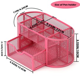 YFEEN Office Supplies Mesh Desktop Organizers with Sticky Notes Pen Holder for office Desktop Storage for Office School Home Supplies Teacher Student(Rose red)