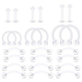 LAURITAMI Piercing Plastic Lip Piercing Stud Labret Ring Retainer Set 16G Bioflex Tragus Helix Cartilage Lip Piercing, Acrylic