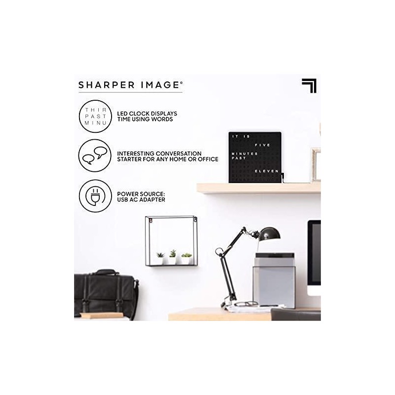 Sharper Image Light Up Electronic Plug-in Word Clock, Black Finish
