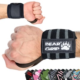 BEAR GRIP - Weight Lifting Wrist Support Straps (Black/Grey)