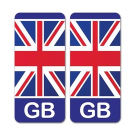 2 x GB Motorbike Numberplate Vinyl Stickers - Flag Abroad Travel Bike Vehicle Number Plate Europe Sticker - Size 24mm x 54mm #82540