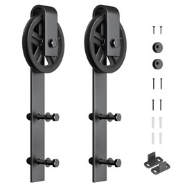 SANKEYTEW 2PCS Barn Door Roller,Barn Door Hanger,Barn Door Wheel- Easy to Install- Fit for barn Door Track in Thick of 1/4"- Black(Big Wheel Hanger)