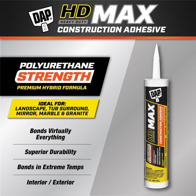 DAP HD Max Construction Adhesive, White, 9 oz (7079827511)