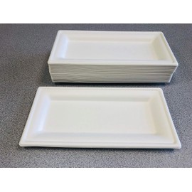 Biodegradable Sugarcane Bagasse Plates - Rectangle - 10" x 5" - Heavyweight - 50 Pack