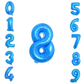 WedDecor 16 Inch Foil Balloons Number 8, Self Sealing Foil Balloons, Self Inflating Number Balloons for Birthday Parties, New Year Decorations, Anniversaries, Party Supplies, Blue