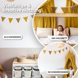 LILIMAUS Bunting Fabric [in 12 Colours] Bunting Children's Room - 100% Cotton Handmade Garland Fabric - Bunting Muslin - House Bed Decoration Girls & Boys - Garland for Baby Room