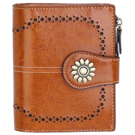 Lavemi Womens Leather Wallet Small Compact RFID Blocking Credit Card Case Purse with Zipper Pocket(Brown)