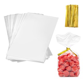 200 Piezas Bolsa de Celofán,12x18cm,bolsa de regalo transparente,bolsas transparentes para dulces para regalo,panadería,Fiestas de Navidad,Bolsas transparentes de celofán para el hogar