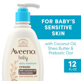 Aveeno Baby Daily Moisturizing Cream with Prebiotic Oat, Hypoallergenic Baby Lotion with Coconut Oil & Shea Butter Moisturizes Sensitive Skin for 24 Hours, Gentle Coconut Scent, 12 fl. oz