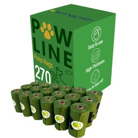 Pawline Dog Poop Bags, 270 count, Earth friendly, Strong and 100% Guaranteed Leak-proof, Unscented, Extra Thick Waste Dog Poo Bags, Green