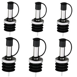 Stainless Steel Classic Bottle PourersLiquor Bottle Pourers for Wine, SpiritsAlcohol, Olive Oil, Liquor Pourers with Dust Caps, Speed Pourers, Bar Bartender Accessor (black, Pack of 6)