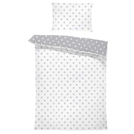 Children's Bed Linen, Cotton, Bedding Set for Baby Boys and Girls, 90 x 120 cm Duvet Cover, 40 x 60 cm Pillowcase, White with Grey Stars/Grey with White Stars