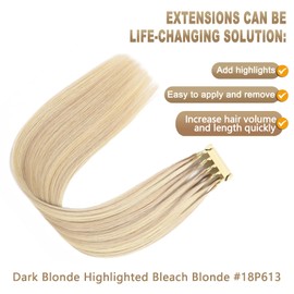 6D 2nd Generation Hair Extensions, Real Human Hair Dark Blonde Highlighted Bleach Blonde 12pacs 14 inches